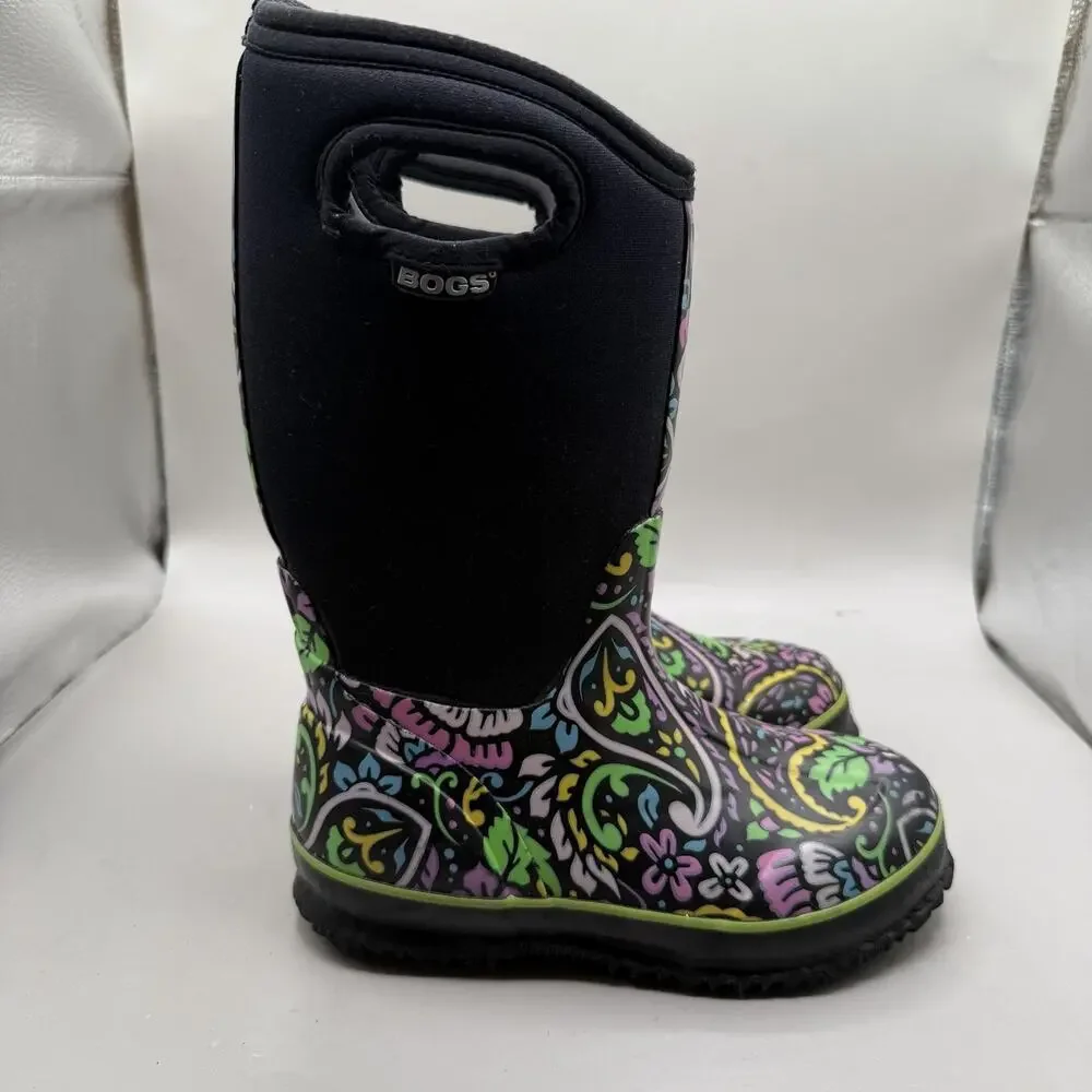 Bogs ClassicTuscany Winter Boots Kids Size 2 Multicolor Paisley Rain Waterproof